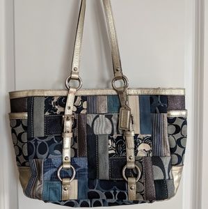 Denim patch purse with gold accent